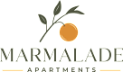A logo for Marmalade Apartments featuring an orange and leaves.