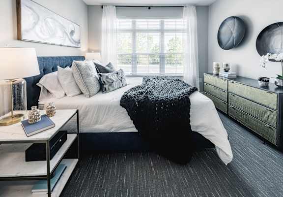 Model bedroom at Velo Village in Franklin, Wisconsin