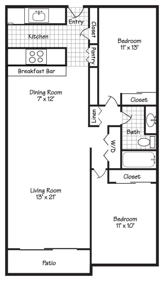 Forest Ridge Two Bedroom One Bathroom Floor Plan