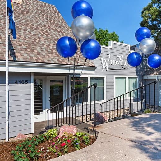 Clubhouse Exterior at Windmill Apartments, Colorado Springs, Colorado