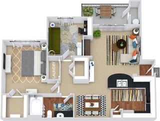 Roma 3D Roma 3D 1 bedroom apartment with den. Kitchen with bartop open to living room and dining room. 1 full bath with vanity. Large walk-in closet. Additional closet in hallway. Patio/balcony.