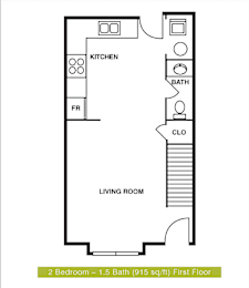  Floor Plan 2 Bedroom/1.5 Bathroom-Townhome