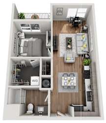 1A 1  Bed   1  Bath   640 Sq. Ft. Floor Plan at Grand Flats, St. Louis, MO, 63104