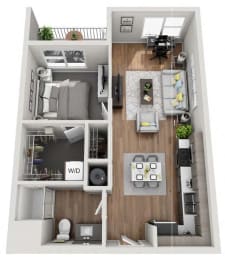 1A 1  Bed   1  Bath   640 Sq. Ft. Floor Plan at Grand Flats, St. Louis, MO, 63104