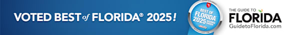 A blue banner with the text "VOTED BEST of FLORIDA 2025!" and a logo for "THE GUIDE TO FLORIDA" on the right side.