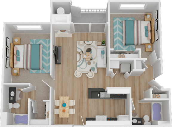 2B 2 Bed 2 Bath Floor Plan at Marina Village Apartments, Sparks, NV, 89434