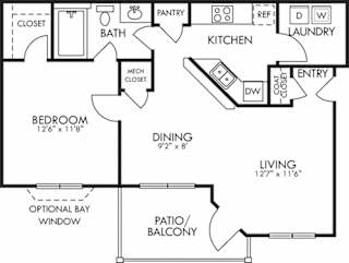 Ashley. 1 bedroom apartment. Kitchen with bartop open to living & dinning rooms. 1 full bathroom. Walk-in closet. Patio/balcony.