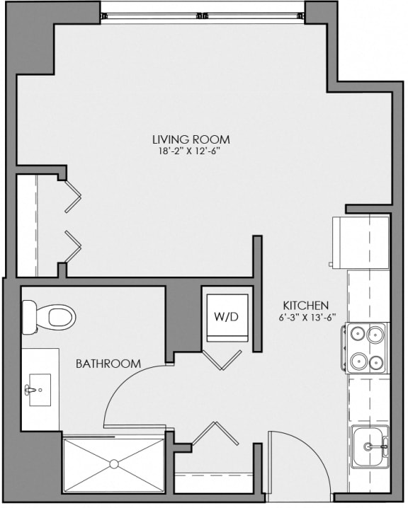 Studio 1 bath floor plan at Lakeview 3200 Apartments, Chicago, 60657