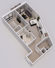 Wedgewood Style J - 1 bed, 1 bath apartment 3D floor plan