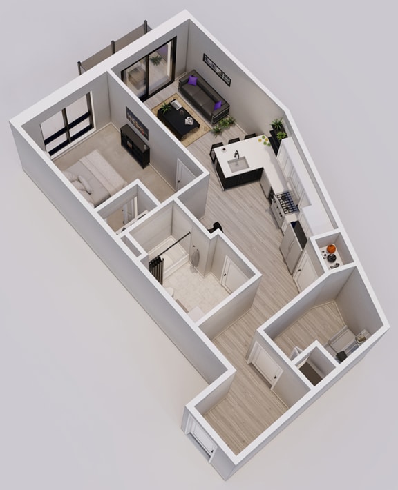 Floor Plan  Wedgewood Style J - 1 bed, 1 bath apartment 3D floor plan