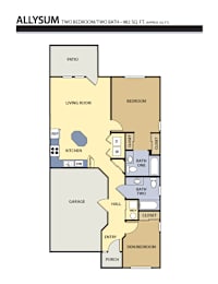 Allysum two bedroom two bathroom floor plan at Liberty Hill Apartments, Utah, 84020