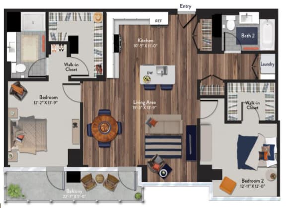 2 bedroom 2 bath Floor Plan D 2 bedroom 2 bath Floor Plan D at 1919 Market St., Philadelphia, PA