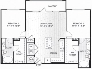 The Renfro The Renfro. 2 bedroom apartment. Kitchen with island open to living/dinning room. 2 full bathrooms, double vanity in master. Walk-in closets. Patio/balcony.