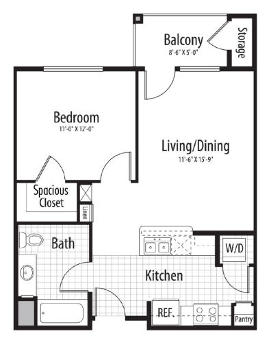 Floor Plan  One bedroom floor plan at SEASONS AT LAGUNA RIDGE, California