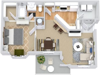 Laurel 3D. 1 bedroom apartment. Kitchen with bartop open to living &amp; dinning rooms. 1 full bathroom. Walk-in closet. Patio/balcony.