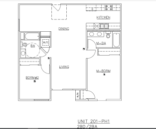  Floor Plan 2 Bedroom, 1 Bath