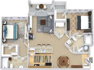 Harrison 3D. 2 bedroom apartment. Kitchen with bartop open to living/dinning rooms. 2 full bathroom. Walk-in closets. Patio/balcony.