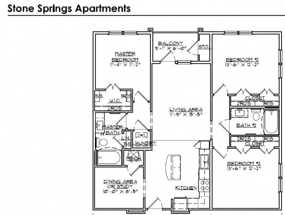 Floor Plan  3 BR / 2 BA