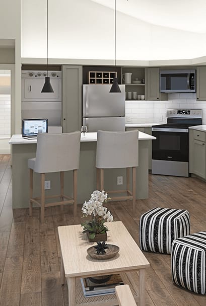 a rendering of a kitchen and living room