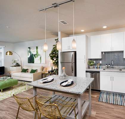 Photo of model home kitchen and living room at Maitland City Centre
