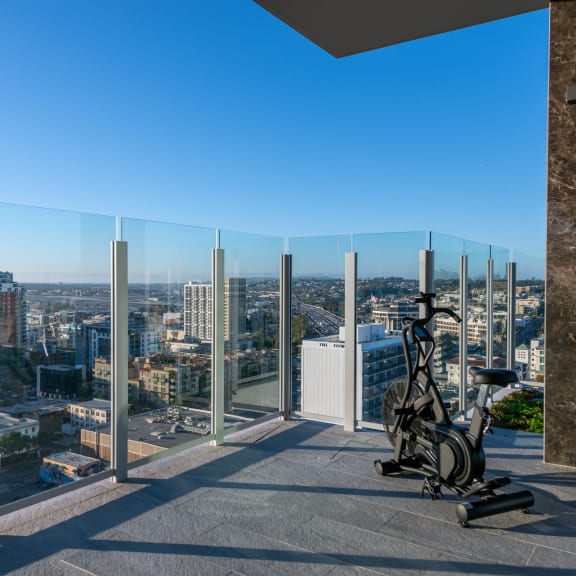 a view of the city from the top of the building
