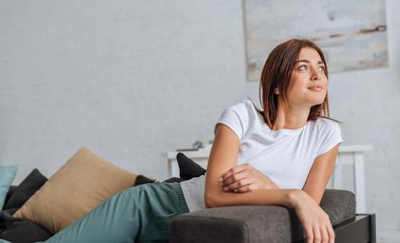 young woman on couch