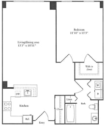 Floor Plan of 1 bedroom spacious apartment for rent in Cambridge MA