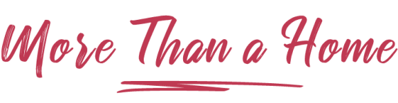 a logo with the words more than a home in yellow on a white background