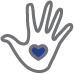 a hand with a blue heart on its palm