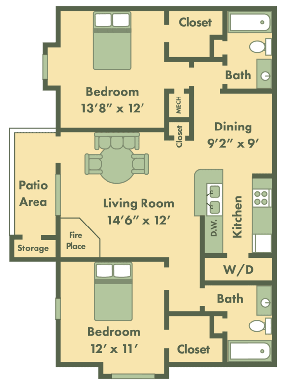two bed apt floor plan