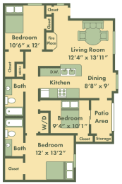 three bedroom apartment floor plan