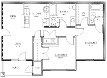 Floor Plan 2 Bed, 2 Bath