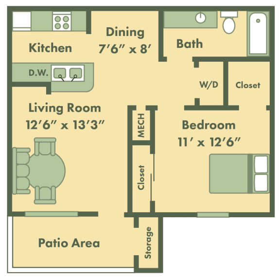 Floor Plan  one bed apartment floor plan