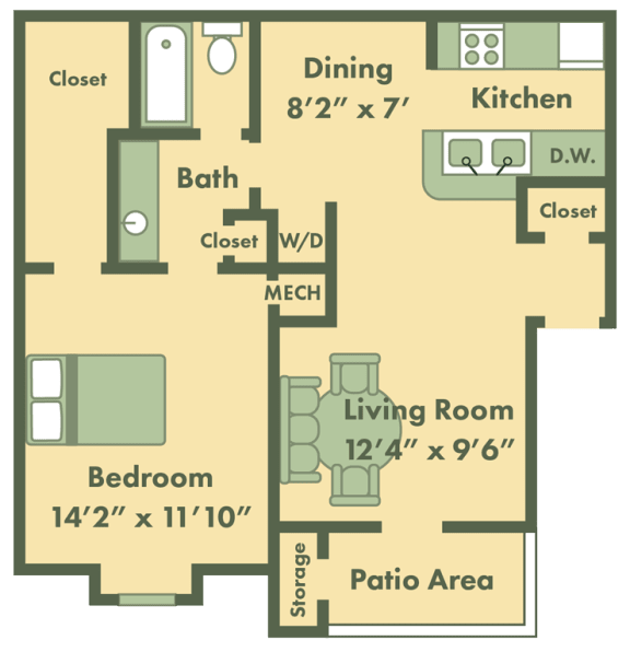 1 bed apt floor plan