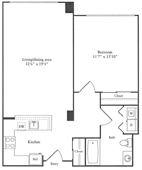 Floor Plan of 1 bedroom luxury apartment for rent in Cambridge MA
