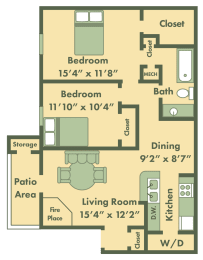 2 bed apt floor plan
