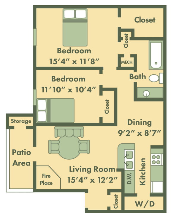 2 bed apt floor plan