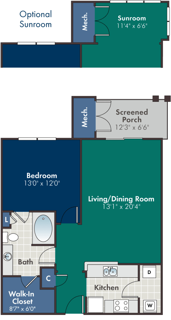 1 bedroom 1 bathroom Ellum Floorplan at Abberly at West Ashley Apartment Homes by HHHunt, South Carolina, 29414