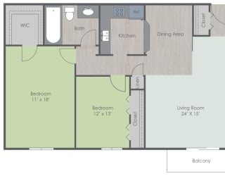 Floor Plan 2 Bed 1 Bath