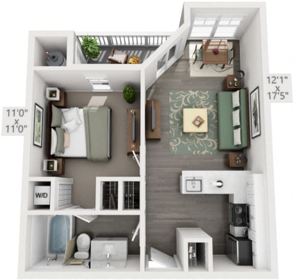 1 Bedroom Floor Plan 1 Bedroom Floor Plan with 559 Sq. Ft. at  Ashford Green Apartment Homes Charlotte NC