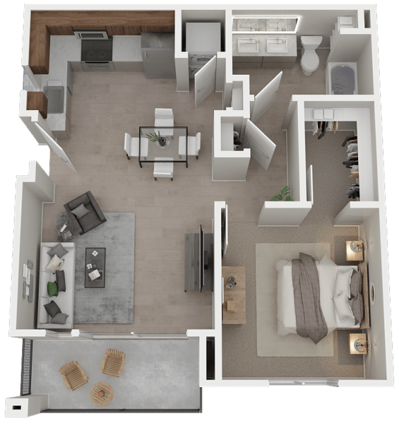One bedroom floor plan at Azure Apartments