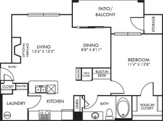 Sunset. 1 bedroom apartment. Kitchen with bartop open to living/dinning rooms. 1 full bathroom. Walk-in closet. Patio/balcony with storage. optional fireplace.