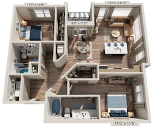 Two Bedroom Two Bathroom floorplan at The River, Chester, Virginia