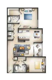 2 Bed 2 Bathroom Manor Madison Floor plan at The Residences at the Manor Apartments, Frederick, MD