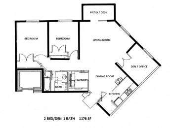  Floor Plan 2 Bedroom 1 Bath + Den
