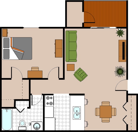 1 bedroom 1 bath floor plan at McClellan Estates Apartments, Michigan, 49068