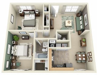 The Cottonwood 3D. 2 bedroom apartment. Kitchen open to living/dinning room. 1 full bathroom + powder room. large closets. Patio/balcony.