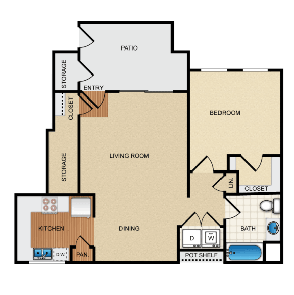 Villareal 1 Bedroom 1 Bathroom Floorplan at Santa Rosa Apartments, Wildomar, CA, 92595