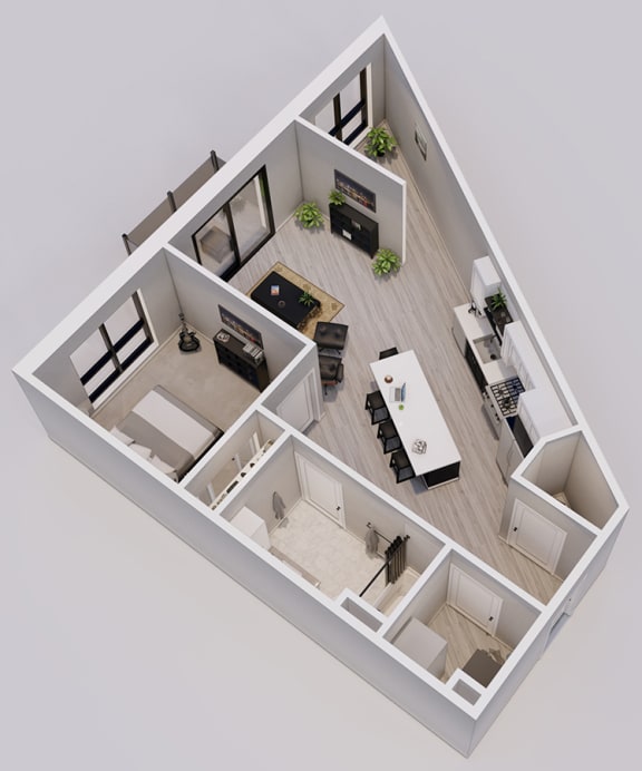 Lincoln Style E - 1 bed, 1 bath - 3D floor plan