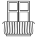 A black and white image of a window with a fence below it.